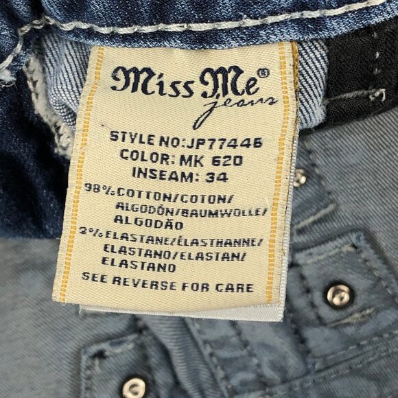 Miss Me Blue Bootcut Jeans with Bedazzled Pockets | Size 28 - Picture 6 of 7